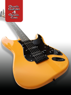 Electric guitar with a sunburst finish on a gradient background, featuring 'Classic Guitars 4 Classic Cars' text.